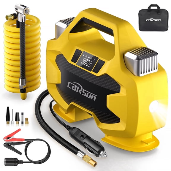 CARSUN Portable Heavy Duty Tire Inflator Dual Cylinders Dual Motors 150PSI DC 12V Air Compressor for Pickup, Orvs, Suvs, Cars