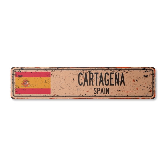 CARTAGENA SPAIN Vintage Aluminum Street Sign Spaniard flag city country road rustic metal tin wall gift | Indoor/Outdoor | 18" Wide
