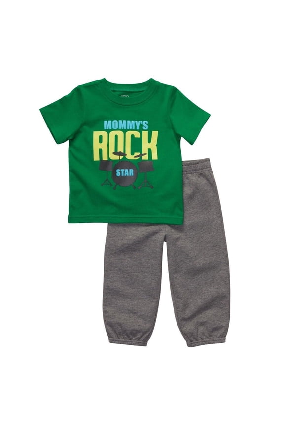 BOYS OUTFIT - SET 2 PCS PANT AND SHIRT - 3 MONTHS GREEN GREY MOMMY ROCK
