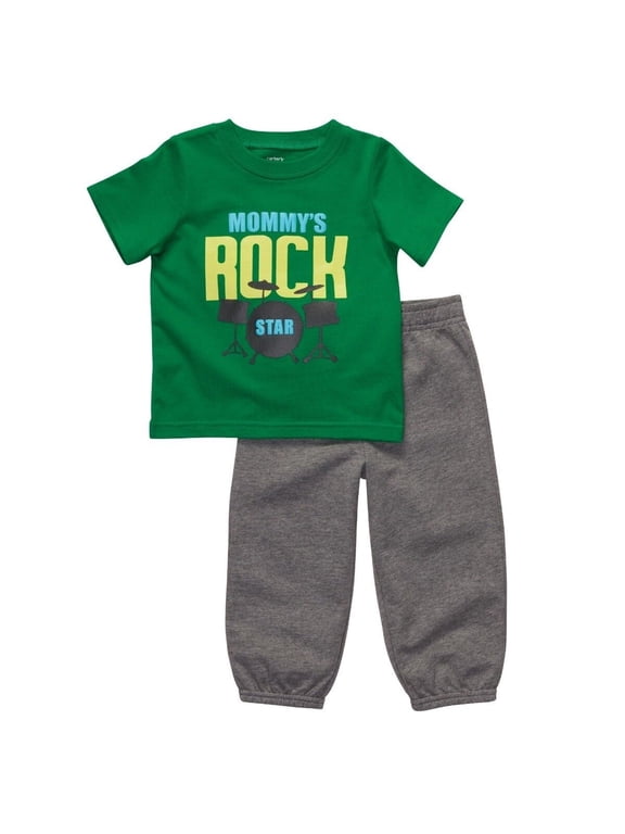 BOYS OUTFIT - SET 2 PCS PANT AND SHIRT - 3 MONTHS GREEN GREY MOMMY ROCK