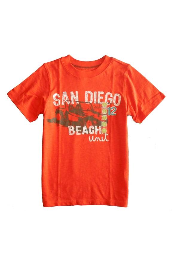 BOYS TOP TEE SHIRT GRAPHIC - SAN DIEGO BEACH SZ 4 - ORANGE