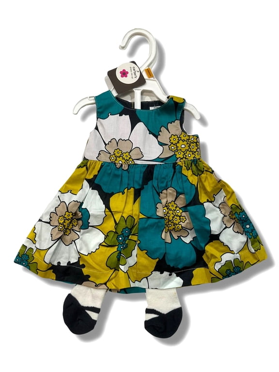 GIRLS OUTFIT - SET 2 PCS DRESS & FOOTED LEGGINGS - SZ NEW BORN FLOWERS