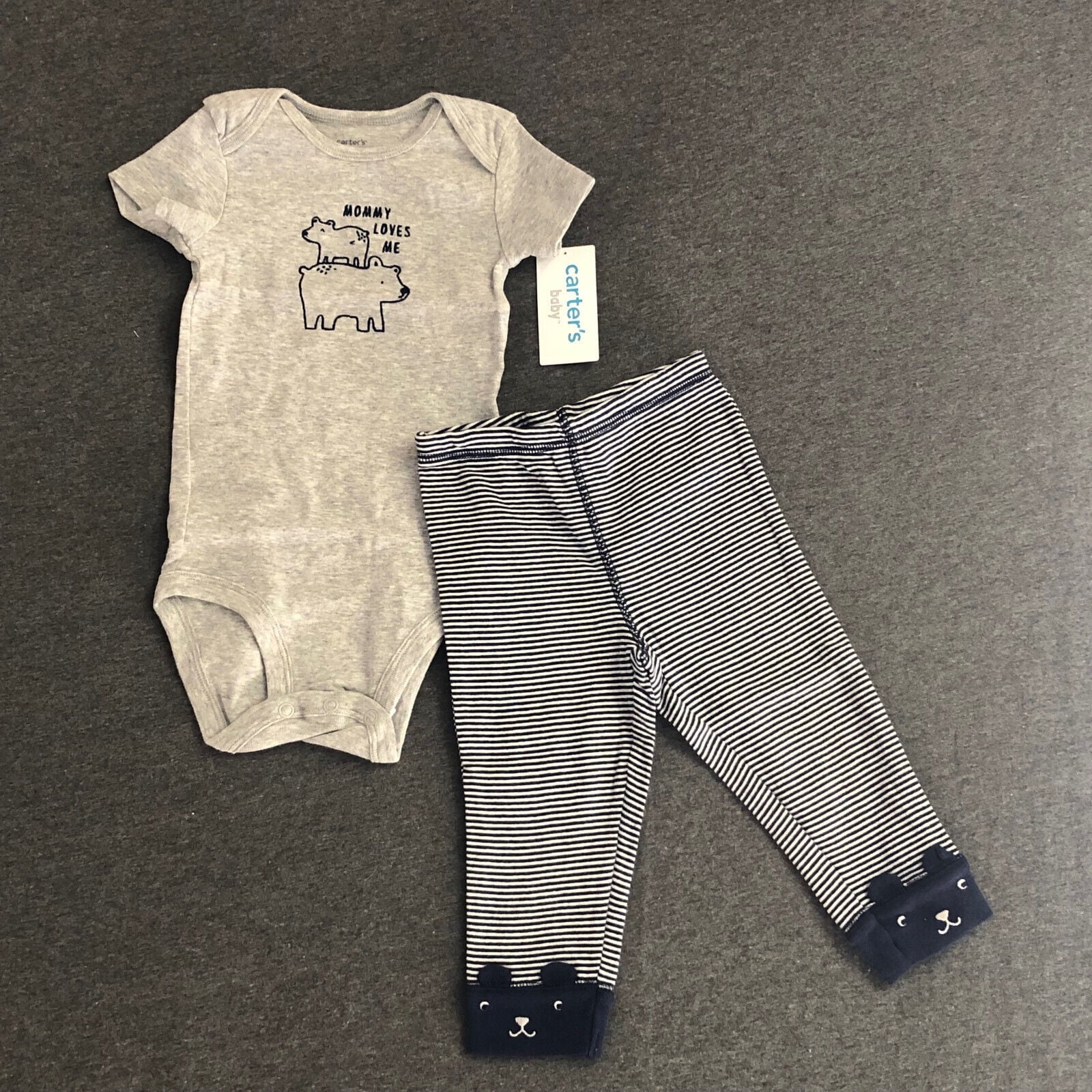 CARTER'S CARTERS Baby Boys 2 Piece Set 9 Months Mommy Loves Me Bear Top Stripes Pants