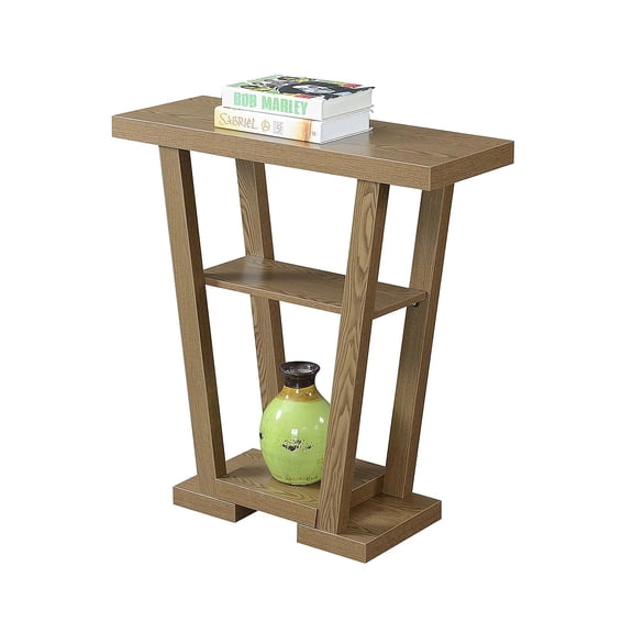 CARTESIAN Modern V-Shaped Console Table with 2 Shelves, Oak Wood Finish, 31.5 x 11.5 x 34 inches, Contemporary Entryway Sofa Table for Living Room