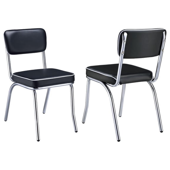 CARTESIAN Retro Dining Chairs, Black Upholstered with Chrome Frame, Set of 2
