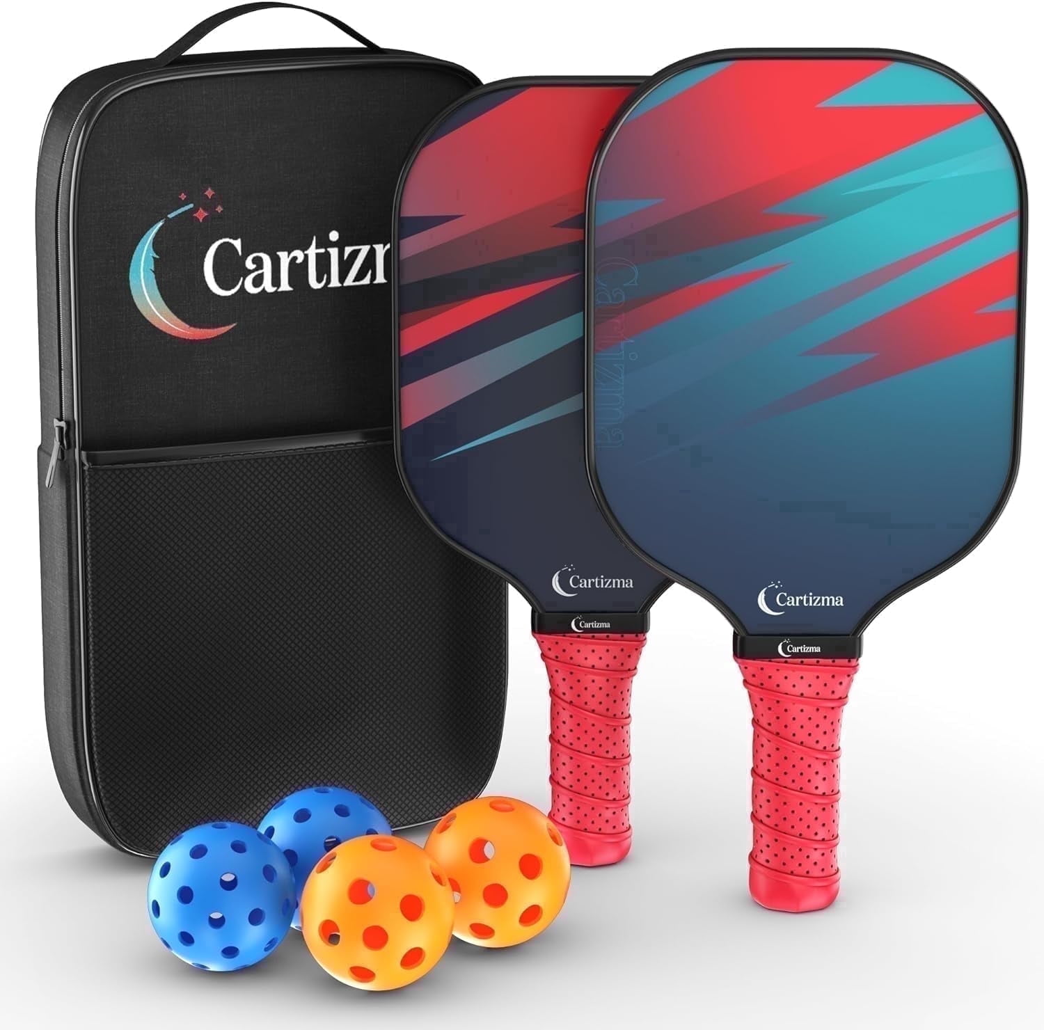CARTIZMA Pickleball Paddle Set - Graphite Carbon Fiber Face - 6 Piece Set