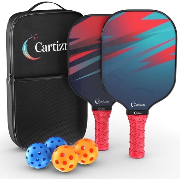 CARTIZMA Pickleball Paddle Set Carbon Fiber Indoor Outdoor All Skill Levels Ergonomic Design 2 Paddles 4 Balls & Carry Bag
