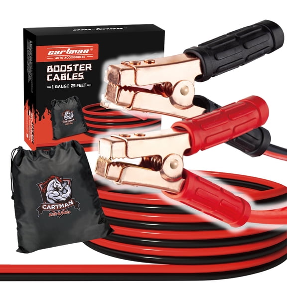 CARTMAN 1 Gauge 25Feet Jumper Cables 800AMP Heavy Duty Booster Cables with Carry Bag