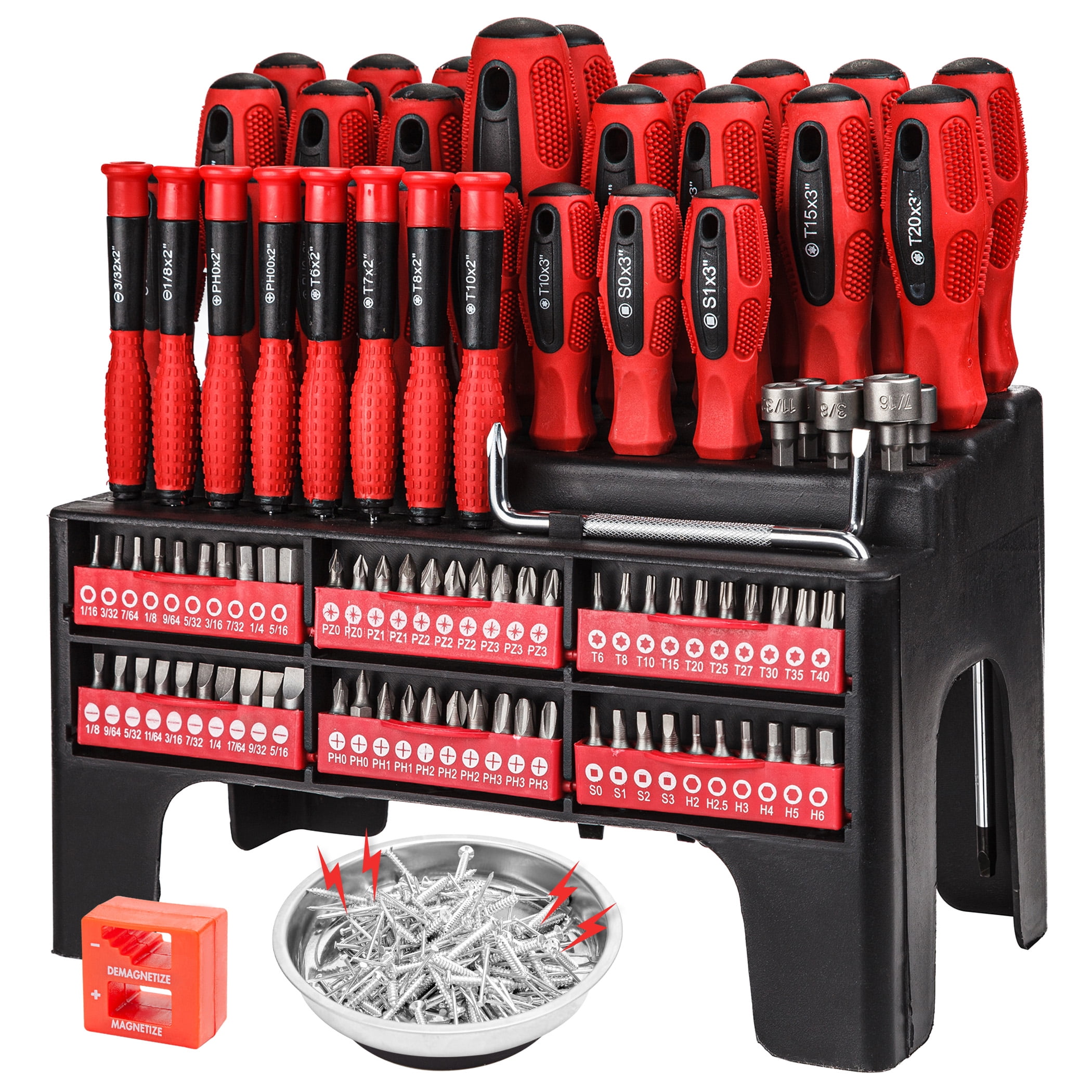 CARTMAN 102-Piece Magnetic Screwdriver Set With Rack - Includes Standard & Precision Screwdrivers, Bits, Sockets, Magnetic Bowl