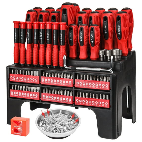 CARTMAN 100-Piece Magnetic Screwdriver Set with Plastic Racking, Precision Screwdriver, Bonus Magnetizer Demagnetizer and Magnetic Bowl, Common Repair Tools, Home Improvement Tools Gift