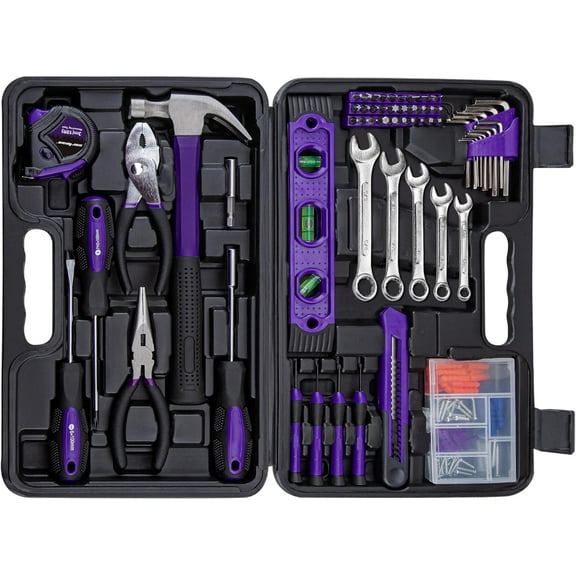 CARTMAN 152-Piece Basic Household Hand Tool Set,with Toolbox Storage Case, All Purpose Home Tool Kit Includes Essential Tools for Office College Repairs Purple