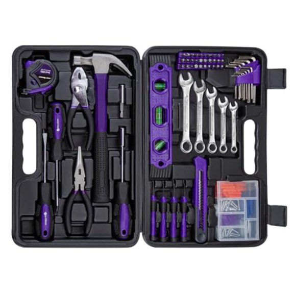 CARTMAN 152-Piece Basic Household Hand Tool Setwith Toolbox Storage Case All Purpose Home Tool Kit Includes Essential Tools for Office College Repairs Purple