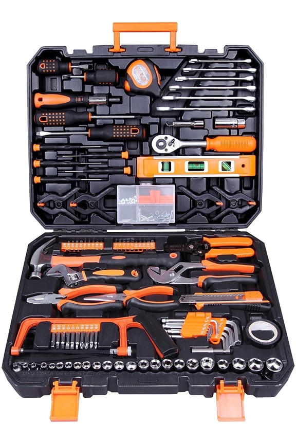168-Piece Tool Set Kit General Household Hand with Plastic in Storage Case Orange