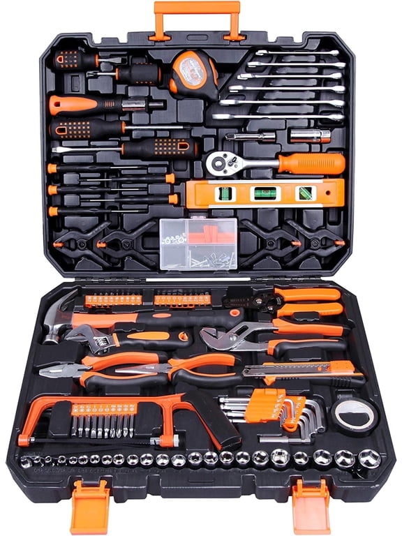 168-Piece Tool Set Kit General Household Hand with Plastic in Storage Case Orange