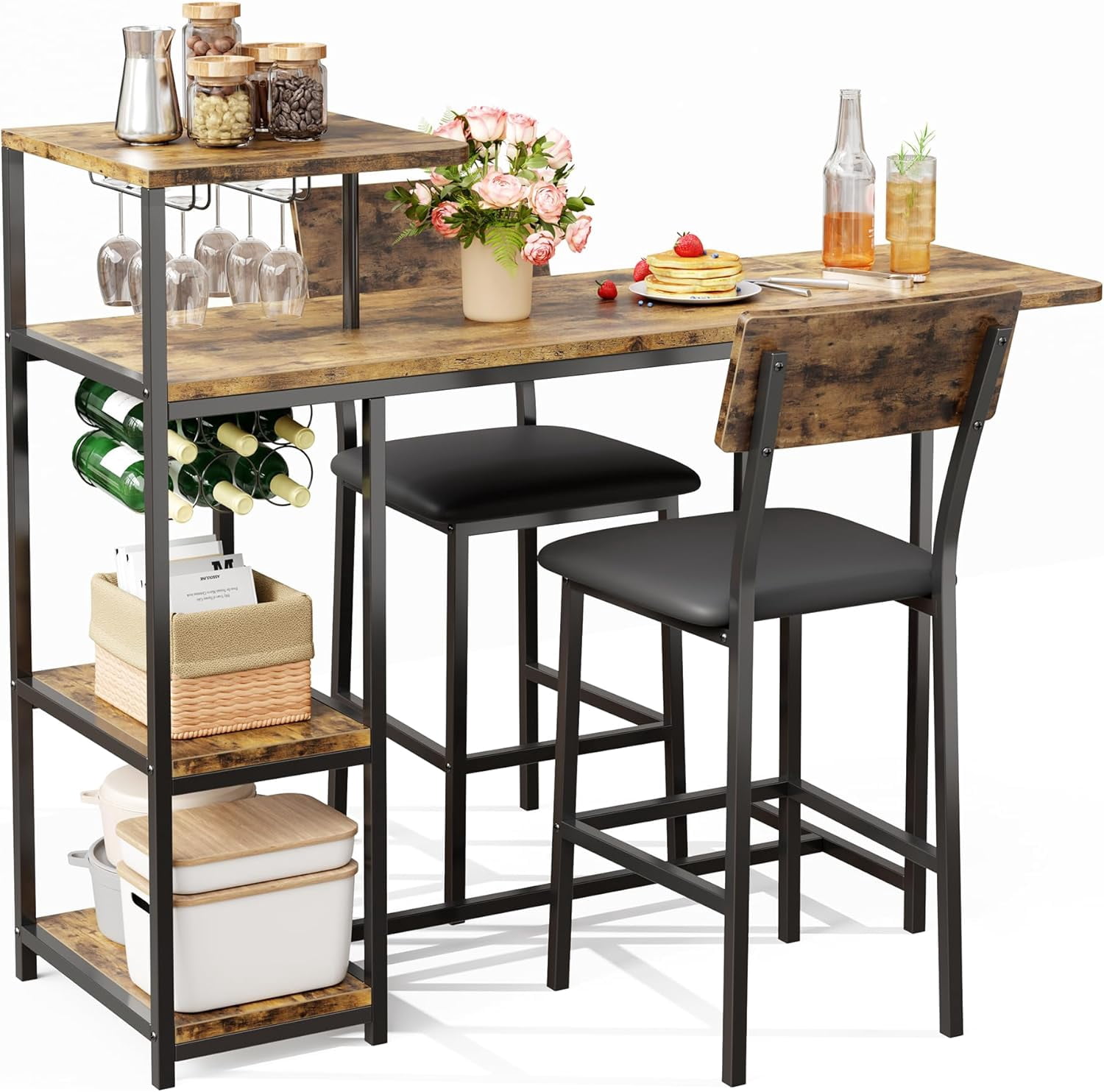 CARTMAN 3‑Piece Expandable Bar Dining Table Set for 2, Kitchen Dinette ...