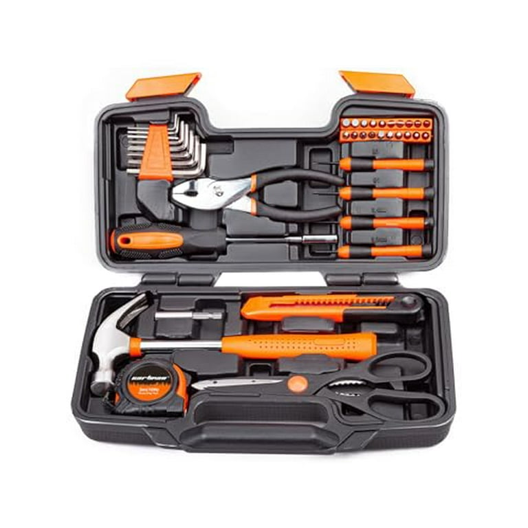 CARTMAN 39 Piece Tool Set General Household Hand Tool Kit with Plastic Toolbox Storage Case Orange