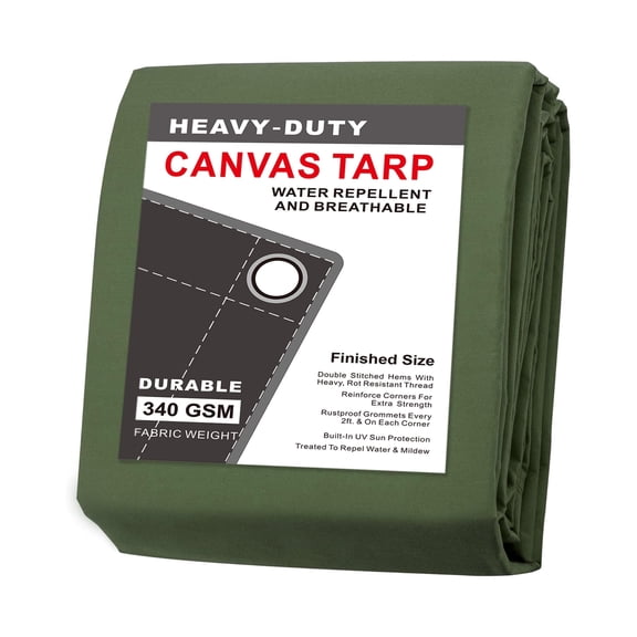 Cartman Canvas Tarp 5'x7', Heavy Duty Canvas Tarpaulin with Rustproof Grommets for Industrial & Commercial Use, Olive Drab, Finished Size 5 x 7 feet