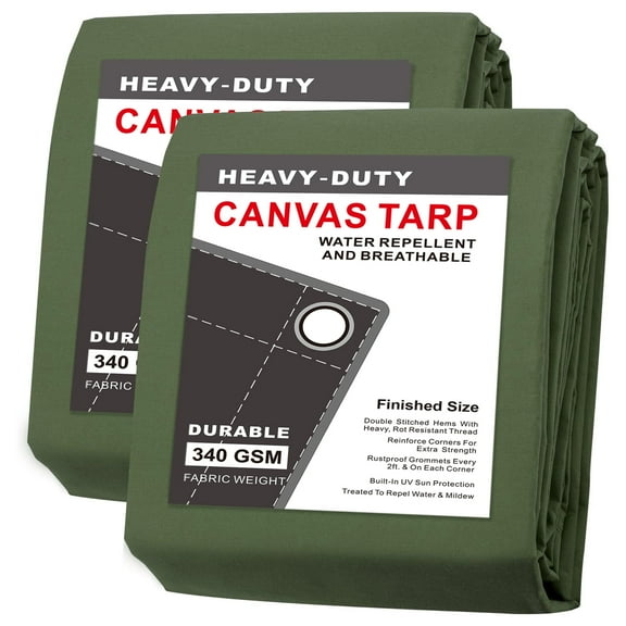 CARTMAN 6x8 FT Canvas Polyester Tarp 2PK for Roof, Camping, Woodpile， Heavy-Duty Outdoor Use with Rustproof Grommets Reinforced Edges
