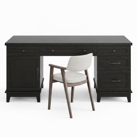 CARTMAN Farmhouse Executive Office Desk Wooden Writing Table with Drawers Adjustable File Black AB box