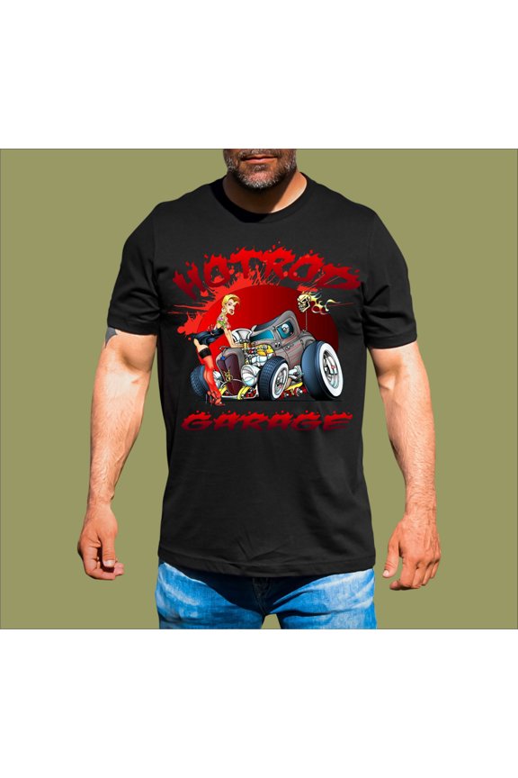 CARTOON HOT ROD GARAGE T-SHIRT