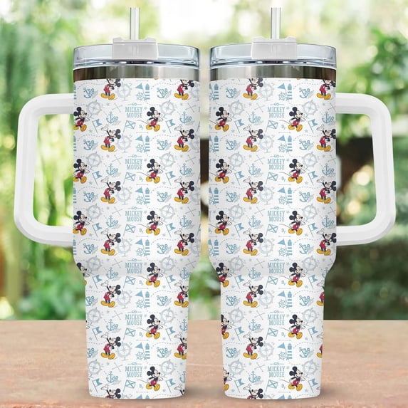 CARTOON Mickey Mouse Cruise Tumbler 40oz, Vacation Stainless Travel Mug With Straw, Nautical Mickey Tumbler, CARTOON Cruise Tumbler Cup