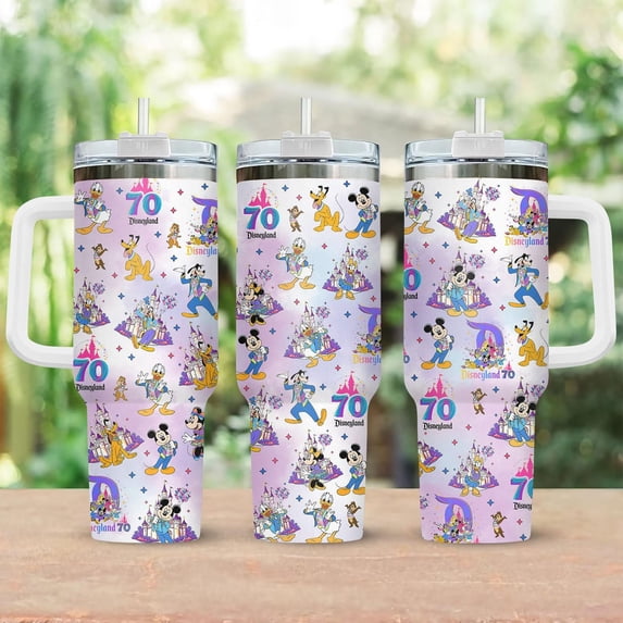 CARTOONland 70th Celebration Tumbler 40oz, Pastel Castle Cup With Handle, 40oz Mickey Mouse CARTOON Gift