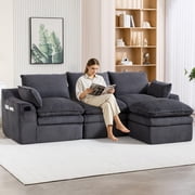 CARZZI 103 Cloud Modular Sectional Couches for Living Room, Modern L Shaped Boneless Sofa Couch with Ottoman & 2 Lumbar Pillows, Comfy Corduroy Deep Seat 3 Seater Sofa Gray | No Assembly Needed