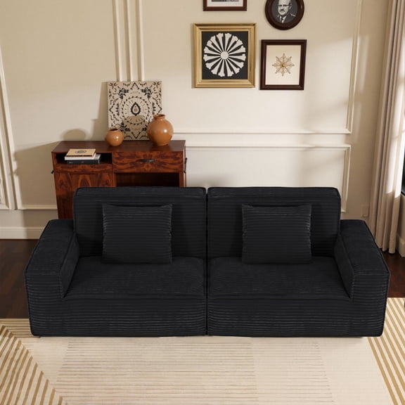 CARZZI LIFE 106" Boneless Cloud Sectional Sofa Couch, 2-Piece Modular Couches for Living Room, Deep Seat Couch, Compressed Couch in a Box, No Assembly (Black)
