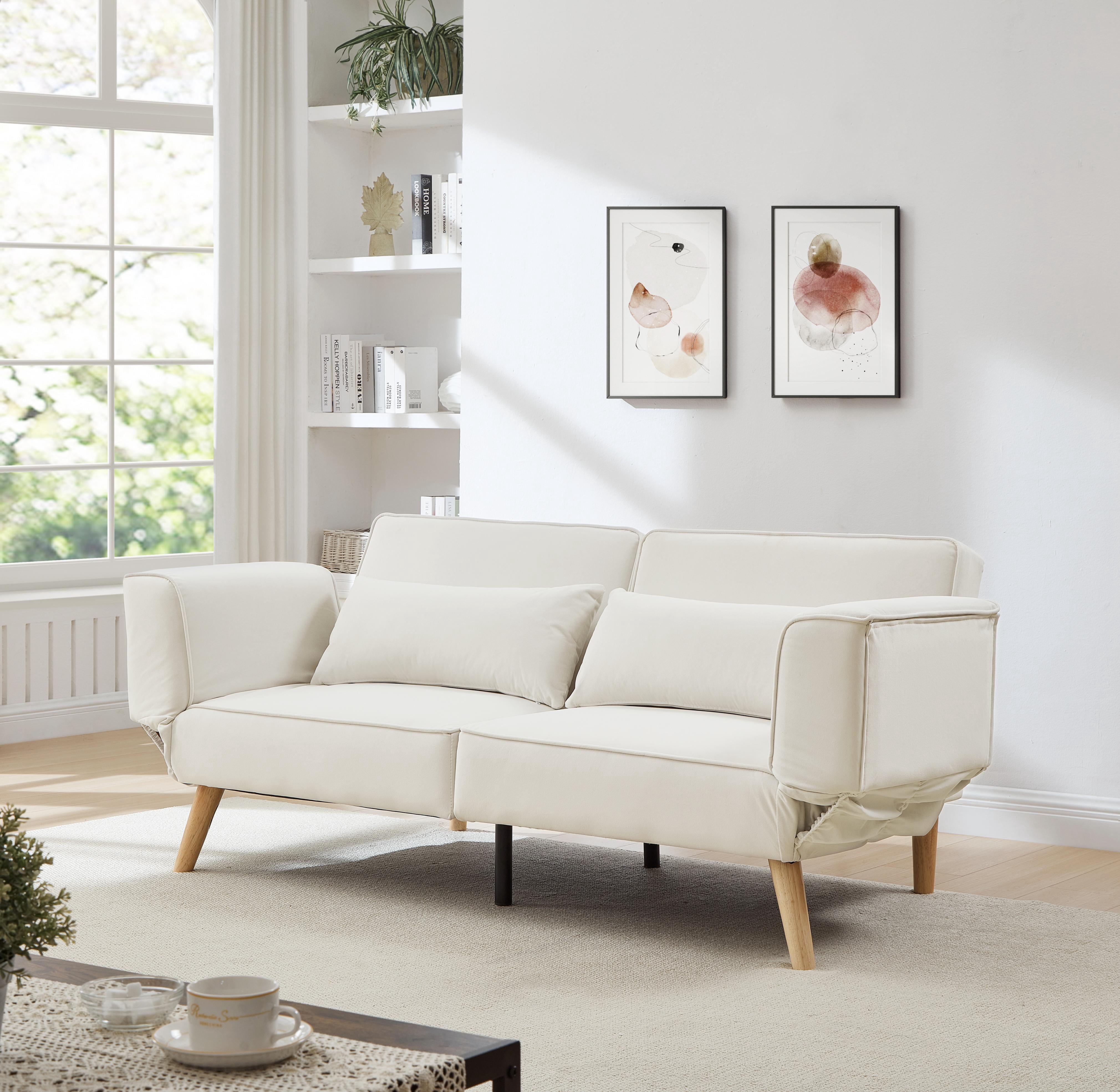 CARZZI LIFE 3 Seat Convertible Futon Sofa - Adjustable Backrest (90°-180°), Mid-Century Design, 69" Sleeper Area, Multi-Functional for Living Space, Pink