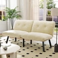 thumbnail image 1 of CARZZI LIFE 63” Cream Futon Sofa Bed, Convertible Sleeper Sofa with Adjustable Backrest, Velvet Fabric Fold Out Couch with Metal Frame for Living Room, Small Spaces, Bedroom, Apartment, Office, 1 of 7