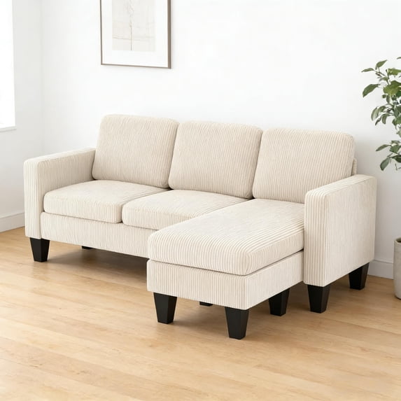 CARZZI LIFE 73" Soft Corduroy Sofa Bed, Stylish Sofa Bed with Pocket Springs, Comfort 3-Seater Sofa with Solid Wood Frame for Living Room and Apartment, Cream White