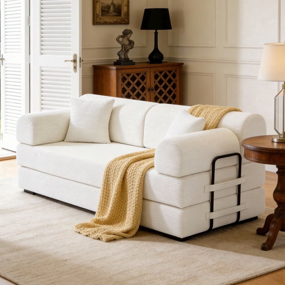 CARZZI LIFE 79" Convertible Sleeper Sofa Bed, Folding Floor Mattress Couch with Fixed-Shape Frame, Futon Boneless Couch Lounge Loveseat with Pull Out Bed, No Assembly Required (Beige)