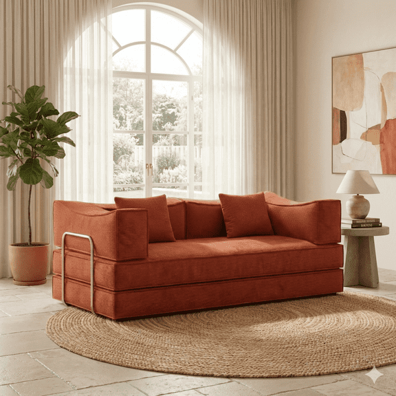 CARZZI LIFE 79" Convertible Sleeper Sofa Bed, Folding Floor Mattress Couch with Fixed-Shape Frame, Futon Boneless Couch Lounge Loveseat with Pull Out Bed, No Assembly Required (Orange)