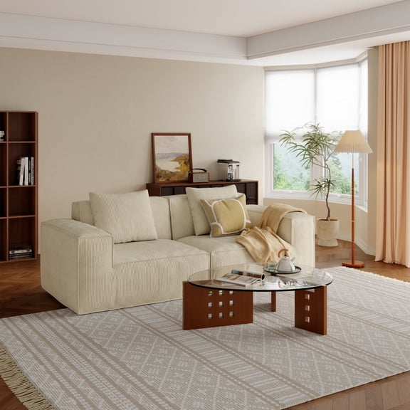 CARZZI LIFE 86.6" Loveseat Sofa Deep Seat Couch,Comfy Plush Chenille Fabric with Pillows Compressed Couch in a Box No Assembly Required for Living Room, Bedroom, Small Space, Office (White)