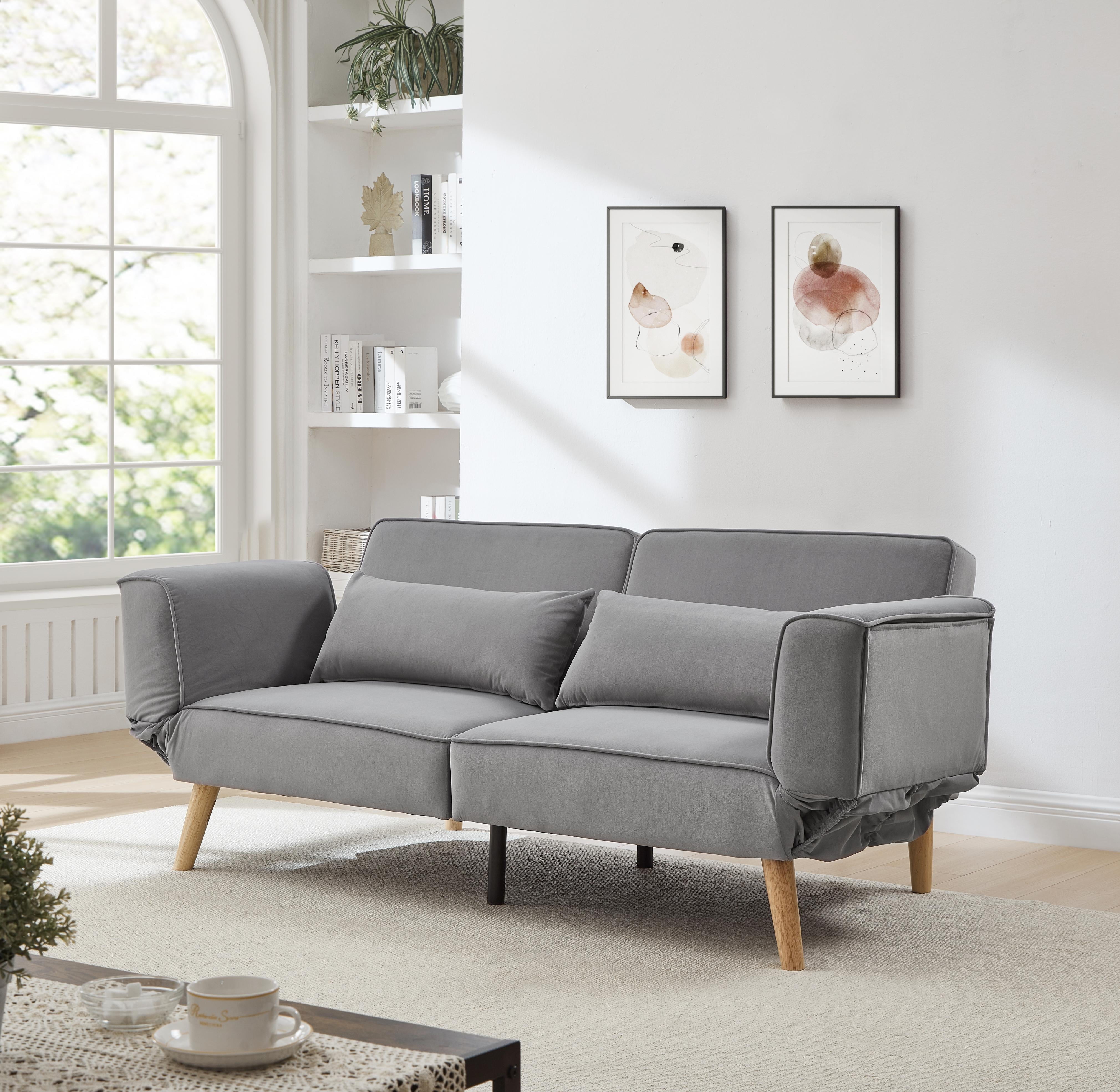 CARZZI LIFE Futon Sofa Bed, Sleeper Sofa, Small Velvet Couch with 5 Adjustable Armrests 3 Splitback Settings 600 LBS Capacity Easy Assembly for Living Rooms Apartments Guest Rooms, Grey