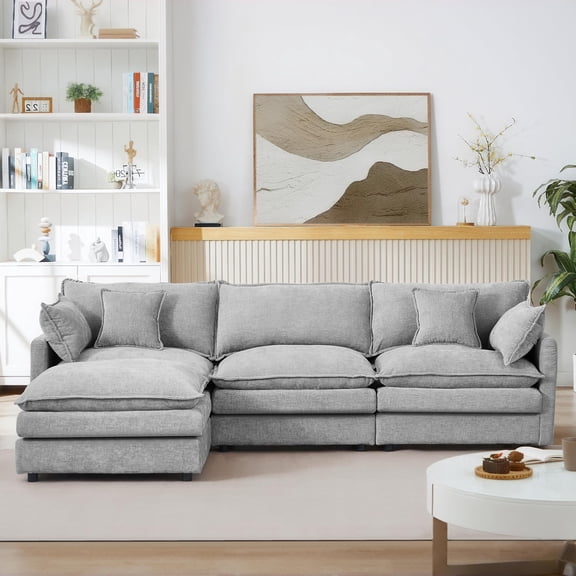 CARZZI LIFE Modular Sectional Sofa, 102 Inch L Shaped Couch Set with Armrests, 3-Seater Comfy Cloud Couches for Living Room Apartment, Gray