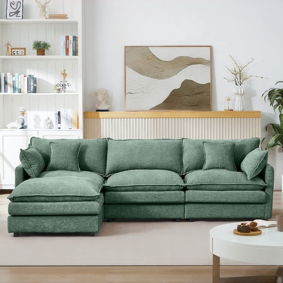 CARZZI LIFE Modular Sectional Sofa, 102 Inch L Shaped Couch Set with Armrests, 3-Seater Comfy Cloud Couches for Living Room Apartment, Green