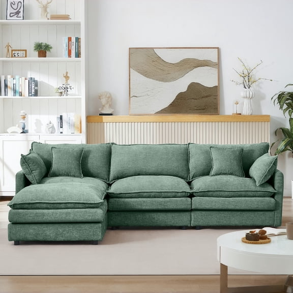 CARZZI LIFE Modular Sectional Sofa, 102 Inch L Shaped Couch Set with Armrests, 3-Seater Comfy Cloud Couches for Living Room Apartment, Green