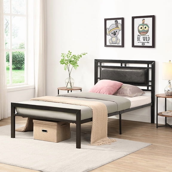 CARZZI LIFE Twin Size Metal Platform Bed Frame with Headboard, Modern Industrial Metal Platform Bed,Sturdy and Noise-Free, Easy Assembly,No Box Spring Needed (Black, Twin)