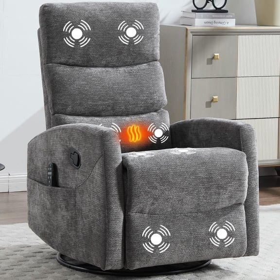CARZZI Massage Chair Recliner with Heat, Swivel Rocking Chair Recliner with High Back, Manual Lazy Boy Recliners for Adults,Small Recliner Chair for Small Spaces, Living Room Bedroom, Fabric (Grey)