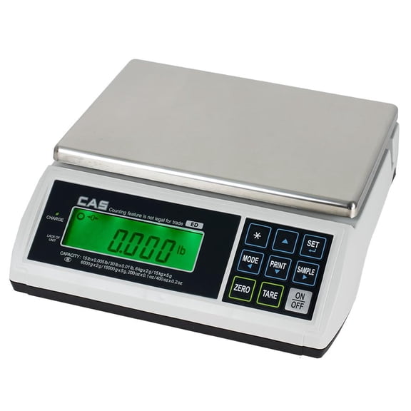 CAS ED-30 Multifunctional Electronic Counting Scale - 30lb Capacity NTEP Certified Scale for Legal Trade - Features Dual Range Tech, LCD Display, 9 Function Keys w/Rechargeable Battery & Two Platters