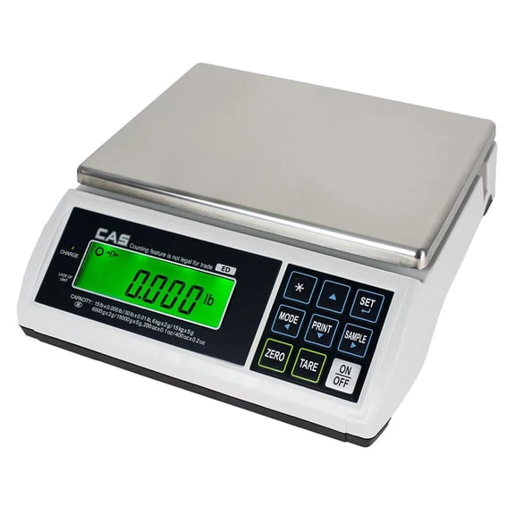 CAS ED-60 Multifunctional Electronic Counting Scale - 60lb Capacity NTEP Certified Scale for Legal Trade - Features Dual Range Tech, LCD Display, 9 Function Keys w/Rechargeable Battery & Two Platters