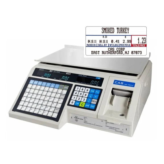 CAS LP-1000N Scale with Label Printer - 30lb Capacity NTEP Certified Label Scale for Legal Trade - Features 54 Speed Keys and 4,000 Plus - Stainless Steel Platter