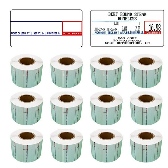 CAS Labels LST-8000 Thermal 12 Rolls - 12,000 Labels 58 x 30mm Printer Printing Scale Compatible with CAS LP-1000 CL-5000 CL-5500 CL-7200, Easy Weigh LS-100, VisionTech DLP-300 (8000, 12 Rolls)