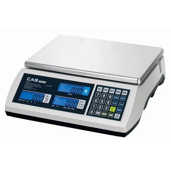 CAS S2000Jr Electronic Price Computing Scale - 60lb Capacity Dual Range, NTEP Certified Commercial Food Scale - Features an LCD Display w/Backlight & Rechargeable Batteries - Adapter Included