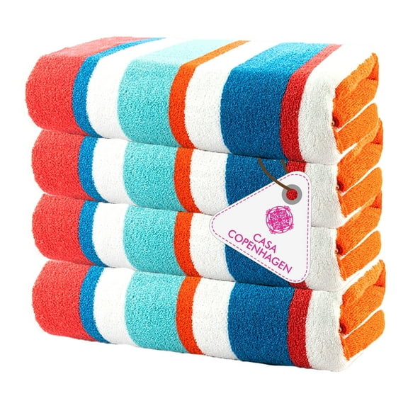 CASA COPENHAGEN Bora Bora Beach Towels Designed in Denmark Rough and Tough, Quick Dry, for Pool, Bath & Shower 30x60 inches 4 Pieces Cotton Beach Bath Towels Set - Turquoise