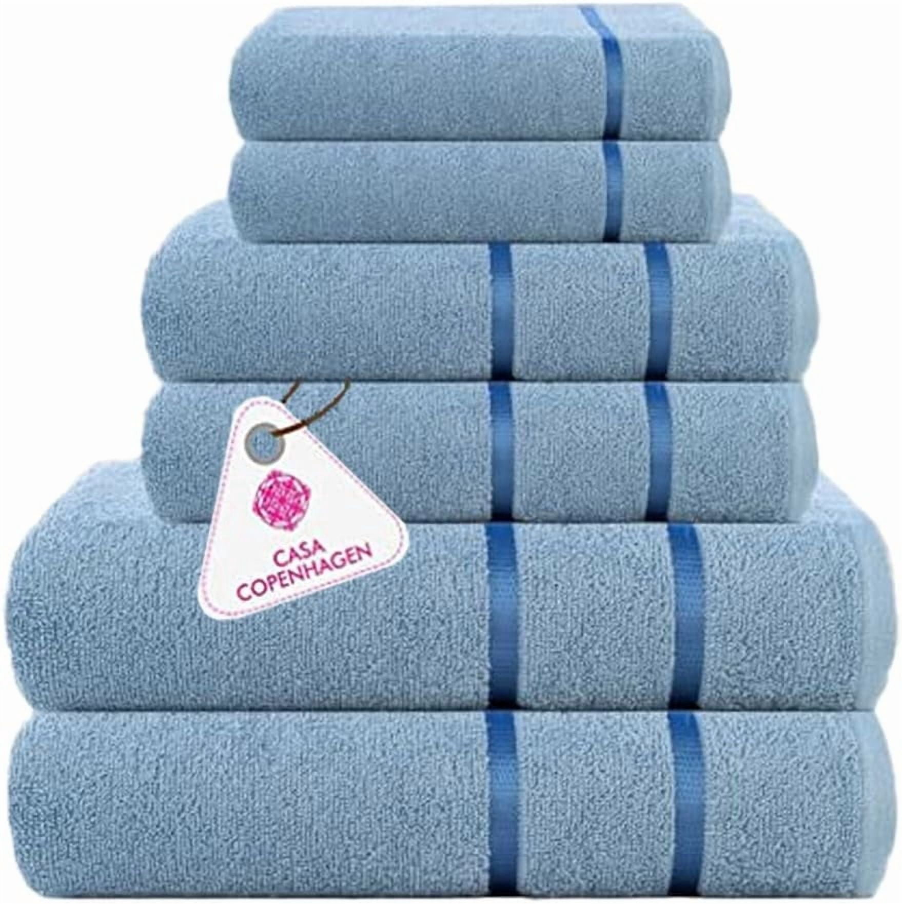 CASA COPENHAGEN Eternal 6 Pieces Towel Set- Dusty Blue, 500 GSM 2 Bath Towel 2 Hand Towel 2 Washcloth, Designed in Denmark Made of Soft Egyptian Cotton for Bathroom, Kitchen & Shower