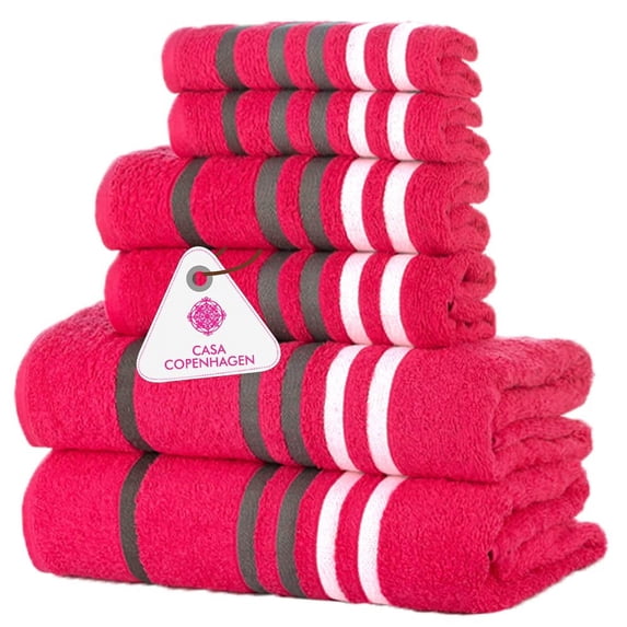 CASA COPENHAGEN Exotic Designed in Denmark 525 GSM Hotel & Spa Kitchen & Bath Set of 6 Egyptian Cotton Towels - 2 Bath Towels, 2 Hand Towels, 2 Washcloths - Pink