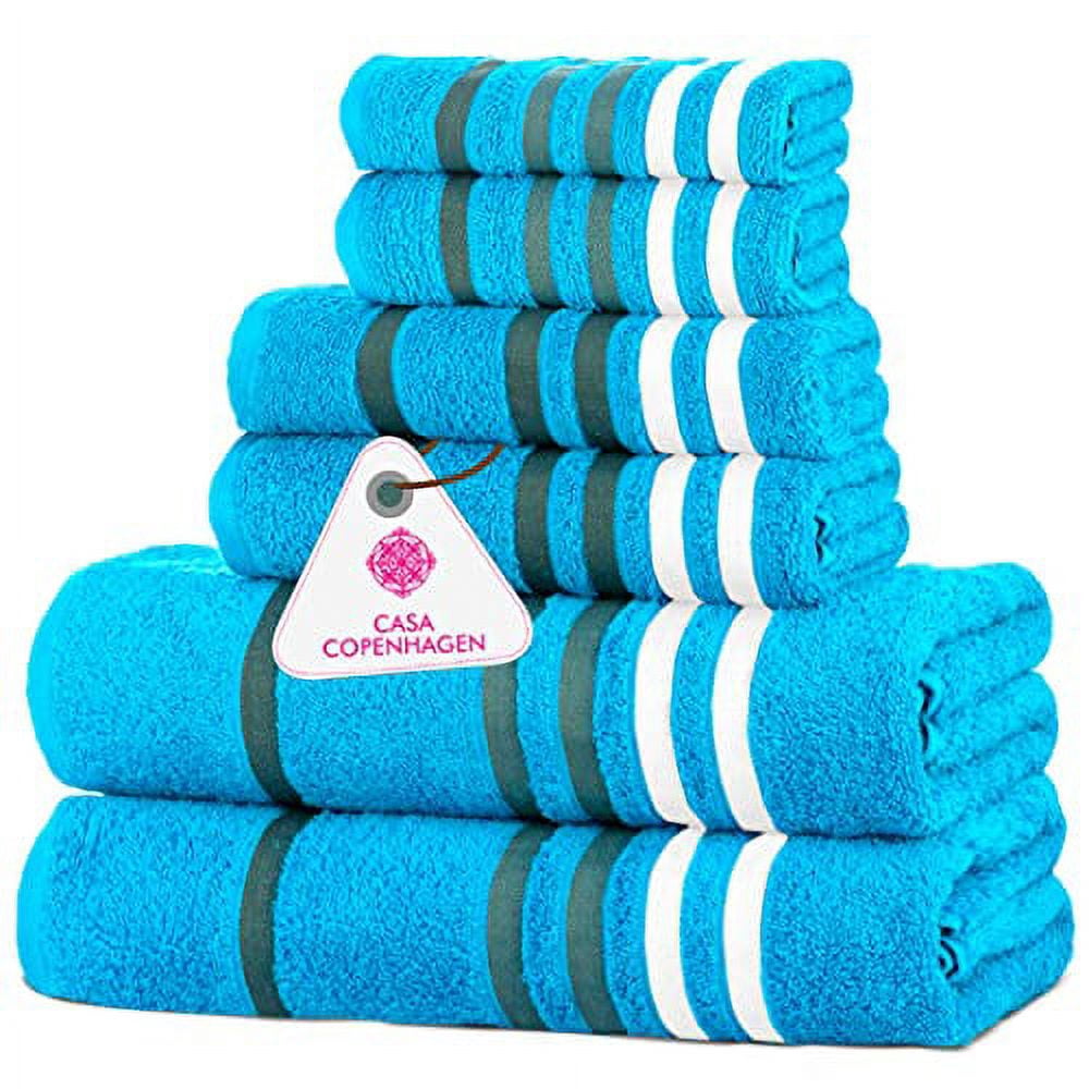 CASA COPENHAGEN Exotic Designed in Denmark 525 GSM Hotel & Spa Kitchen & Bath Set of 6 Egyptian Cotton Towels - 2 Bath Towels, 2 Hand Towels, 2 Washcloths - Teal