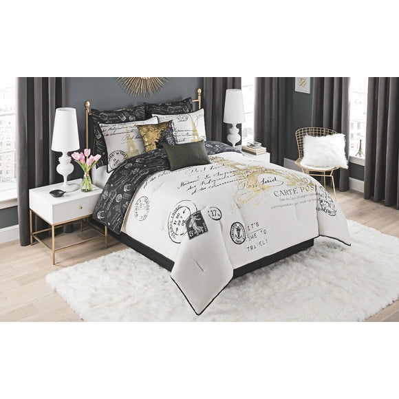 Black And Gold Paris Comforter Set